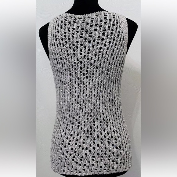 Eileen Fisher womens crochet open knit sequin sleeveless sweater XS gray cotton - Picture 6 of 9